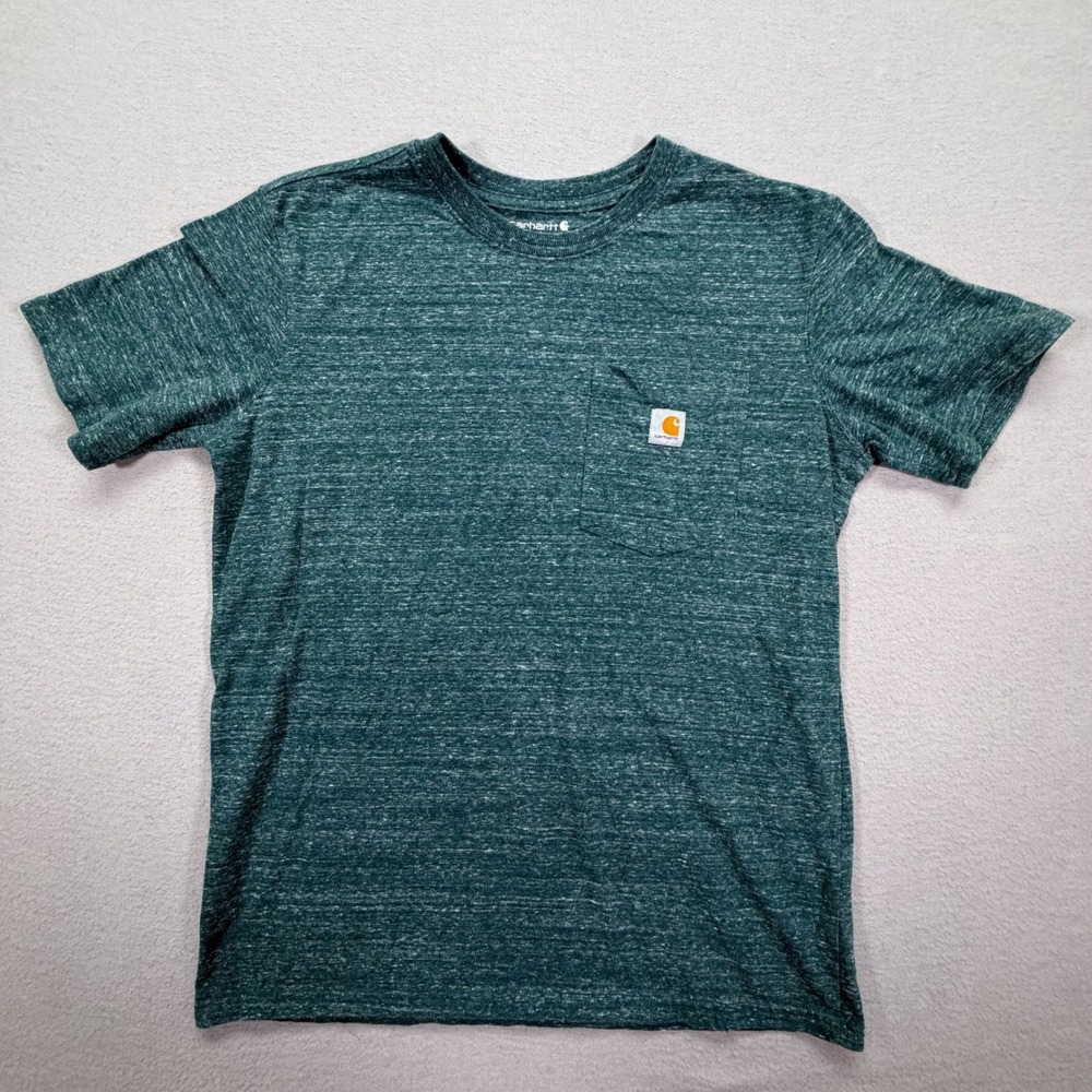 Carhartt Mens T-Shirt Loose Fit Green Heathered Pocket Crewneck Tee‎ Medium